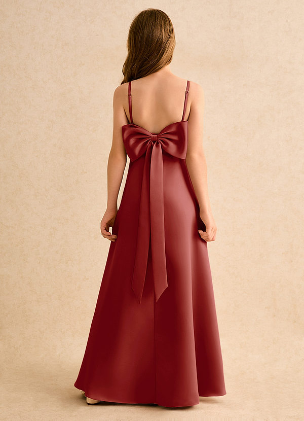 Azazie Joella Girls Formal Flower Girl Dresses Terracotta A-Line Pleated Matte Satin Dress image1