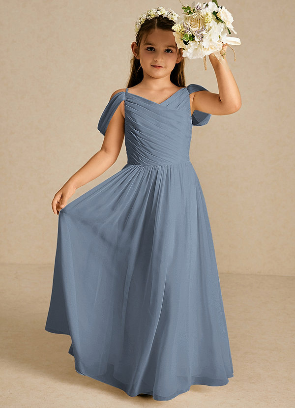 Azazie Chelle Flower Girl Dresses Dusty Blue A-Line Pleated Chiffon Dress image1