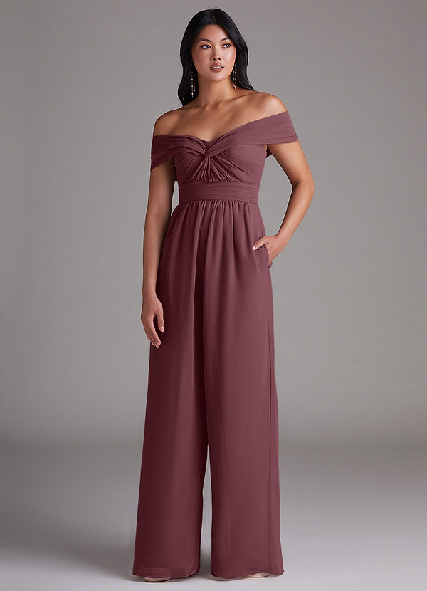 Azazie Lamara Brautjungfernkleider Wandelbar Schulterfrei Chiffon Overall/Jumpsuit Sangria image1