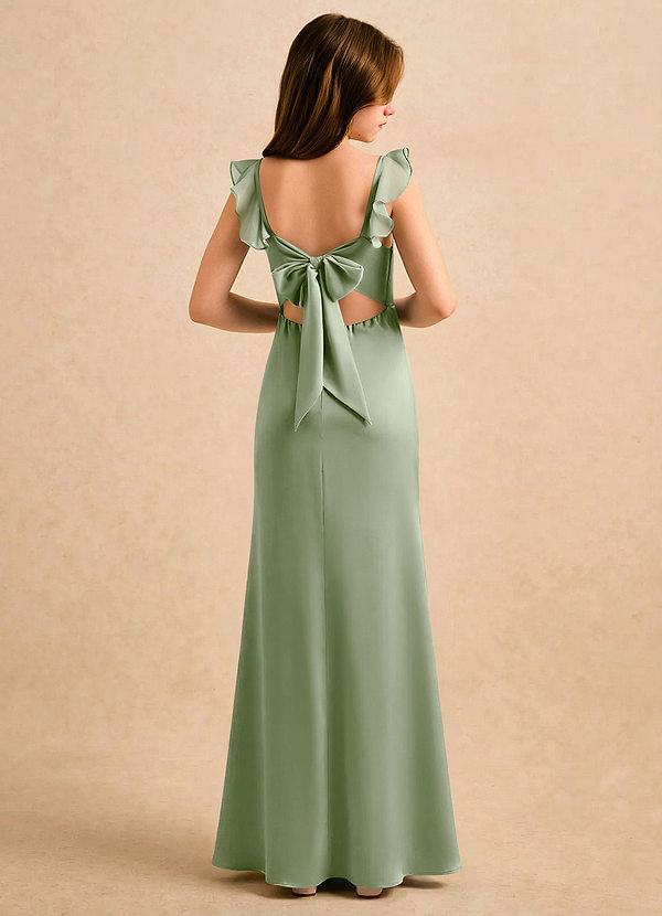 Azazie Novalie Girls Formal Flower Girl Dresses Dusty Sage Mermaid Bow Stretch Satin Dress image1