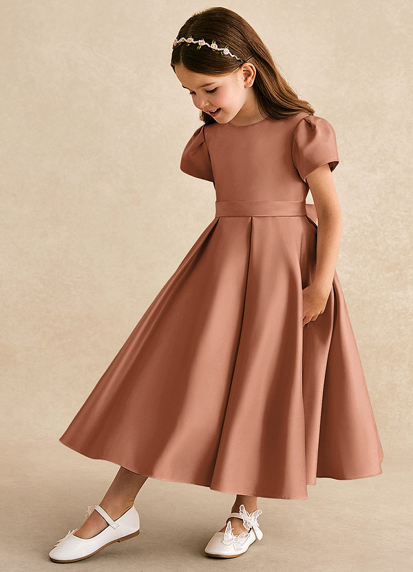 Azazie Princess Vestidos de Niña de Flores Vestido de Bronceador de Satin Mate de Corte En A con Plisado image1