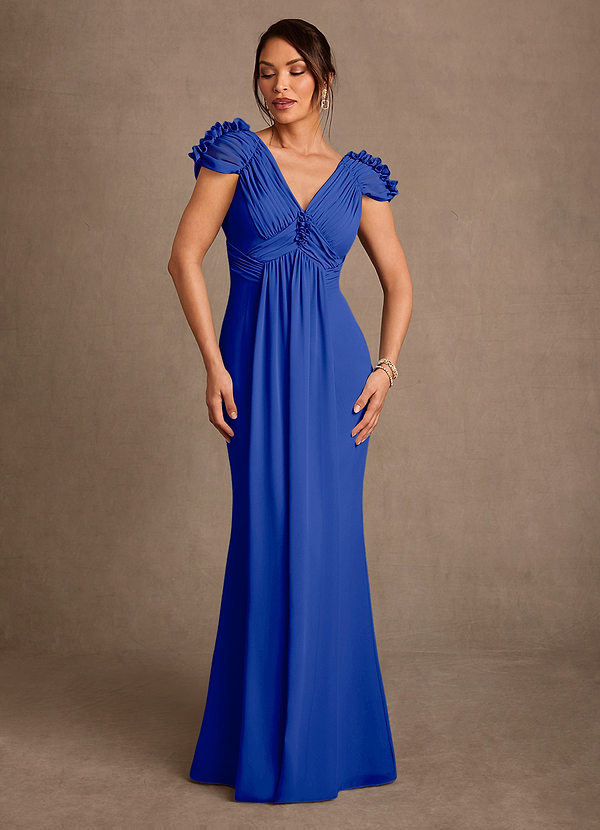 Azazie Louella Vestidos de Madre de la Novia Vestido de Azul Real de Gasa de Corte en A con Plisado image1