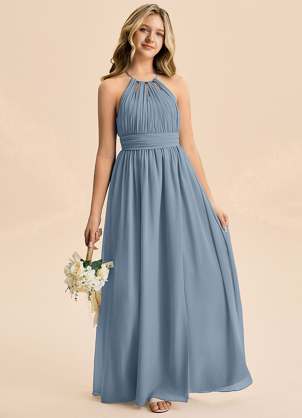 Azazie Noelle Junior Dusty Blue A-Line Pleated Chiffon Dress image1