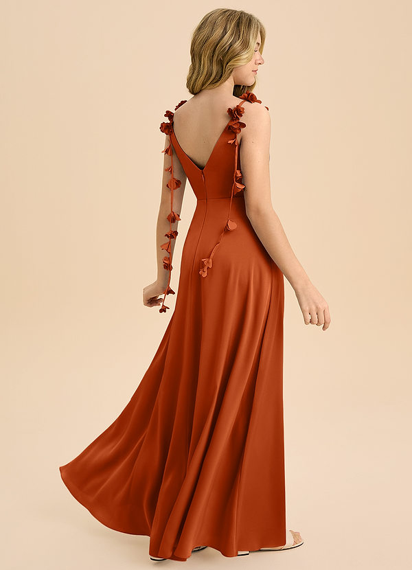 Azazie Gumdrop Junior Burnt Orange Empire Pleated Stretch Satin Dress image1