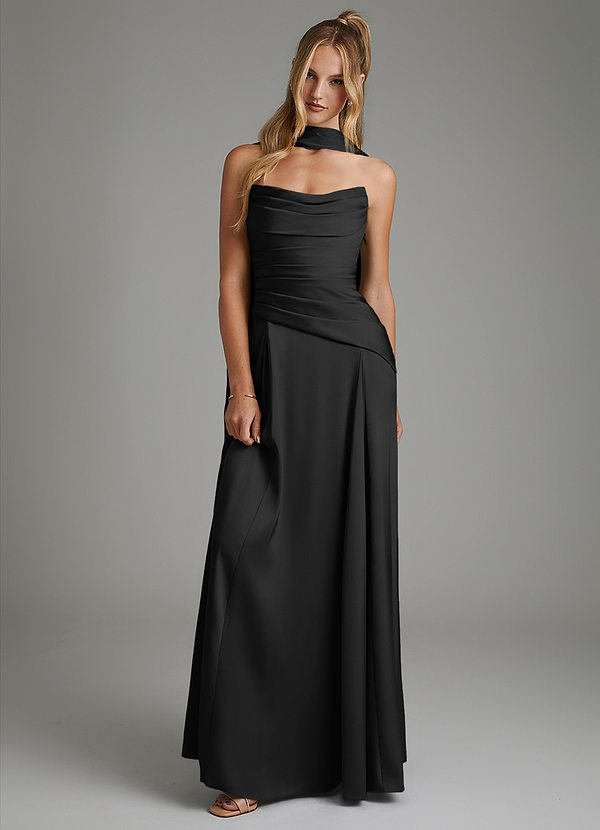 Azazie Gabriela Brautjungfernkleider A-Linie Korsett Stretch-Satin Kleid Schwarz image1
