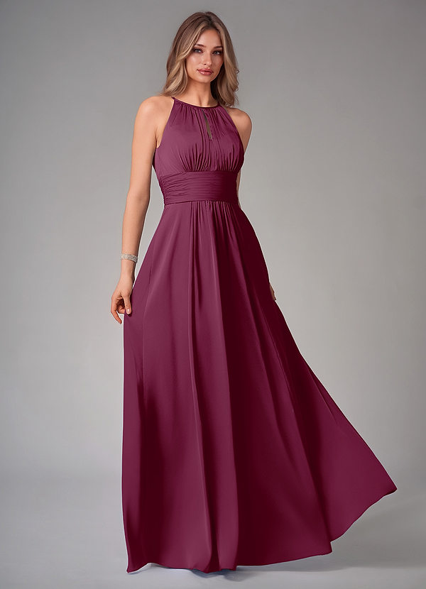Azazie Bonnie Robes de demoiselle d'honneur Robe Trapèze en Satin extensible Plissé Mûre image1