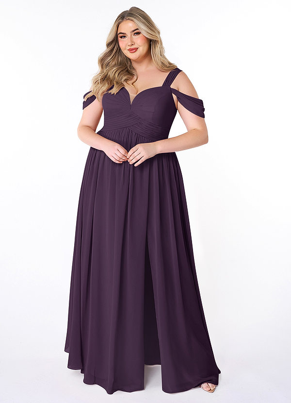 Azazie Lianne Bridesmaid Dresses Plum A-Line Off the Shoulder Chiffon Dress image1