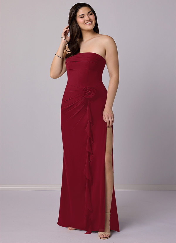 Barbie ♥ Azazie Bridesmaid Dresses Burgundy Sheath Strapless Chiffon Convertible Dress image1