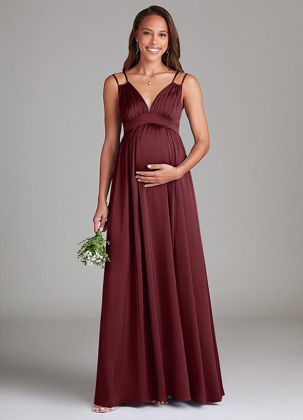 Azazie Emree Brautjungfernkleider für Schwangere A-Linie mit Taschen Stretch-Satin Bodenlänge Kleid image1