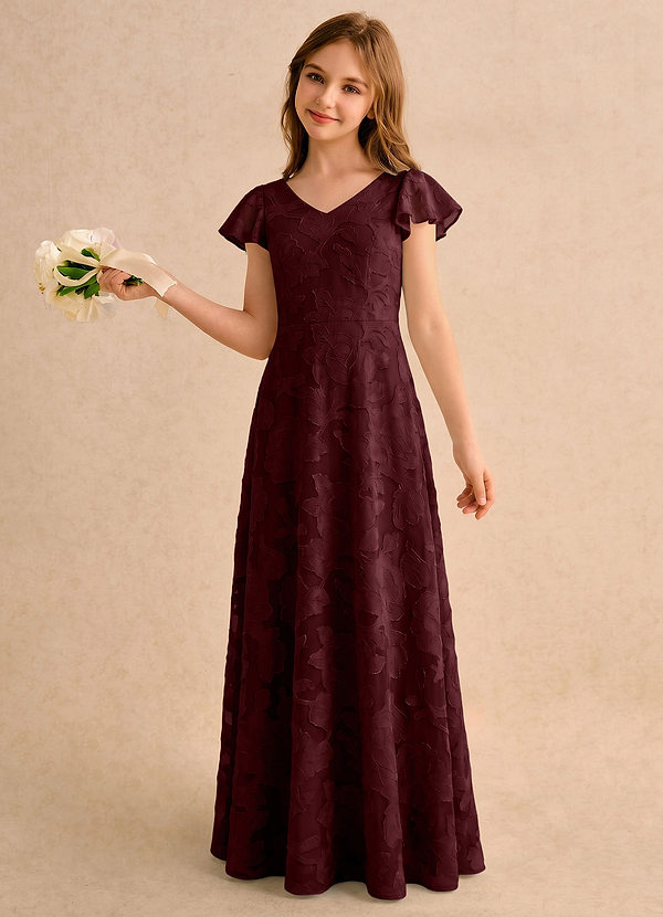 Azazie Narin Girls Formal Blumenkinder Kleider A-Linie mit ärmel Blumen-Burnout Kleid Cabernetrot image1