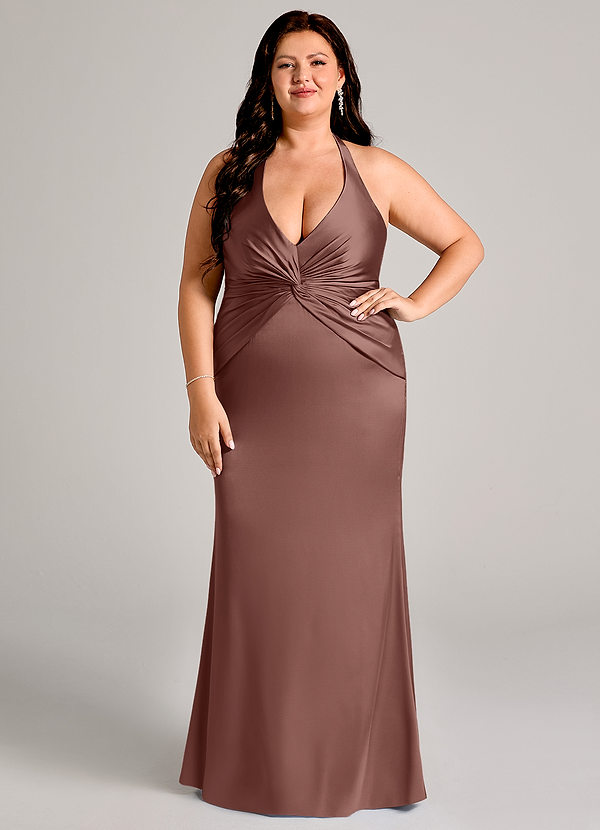 Azazie Valerie Vestidos Dama de Honor Vestido de Expresado de Satén Elástico de Corte Sirena con Plisado image1