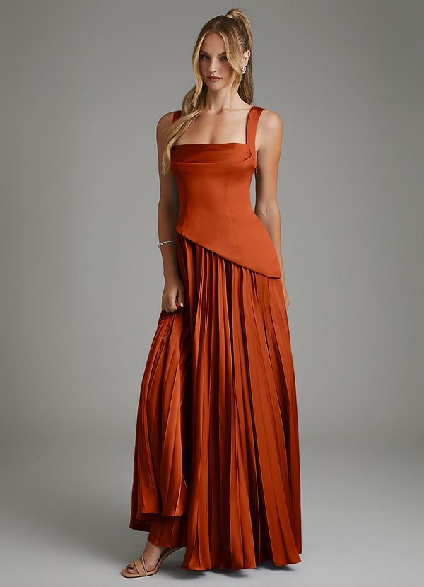 Azazie Stephanie Robes de demoiselle d'honneur Robe Trapèze en Satin extensible Corset Paprika image1