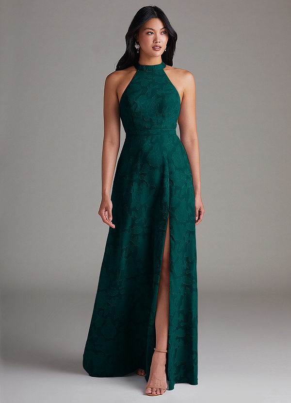 Azazie Clarice Bridesmaid Dresses Pine A-Line Side Slit Floral Burnout Dress image1