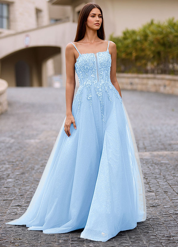 Veila Sky Blue Applique Tulle Prom Dress image1