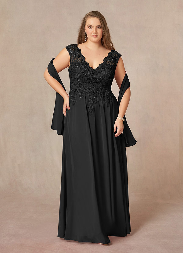 Azazie Amethyst Mother of the Brides Dresses Black A-Line V-Neck Sequins Chiffon Dress image1
