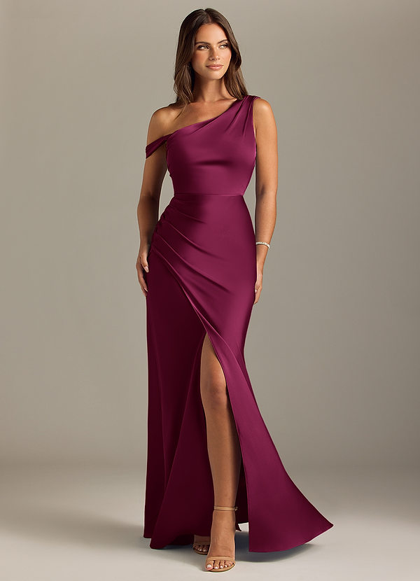 Madelyn Bridesmaid Dresses Red Plum Mermaid One Shoulder Stretch Satin Convertible Dress image1