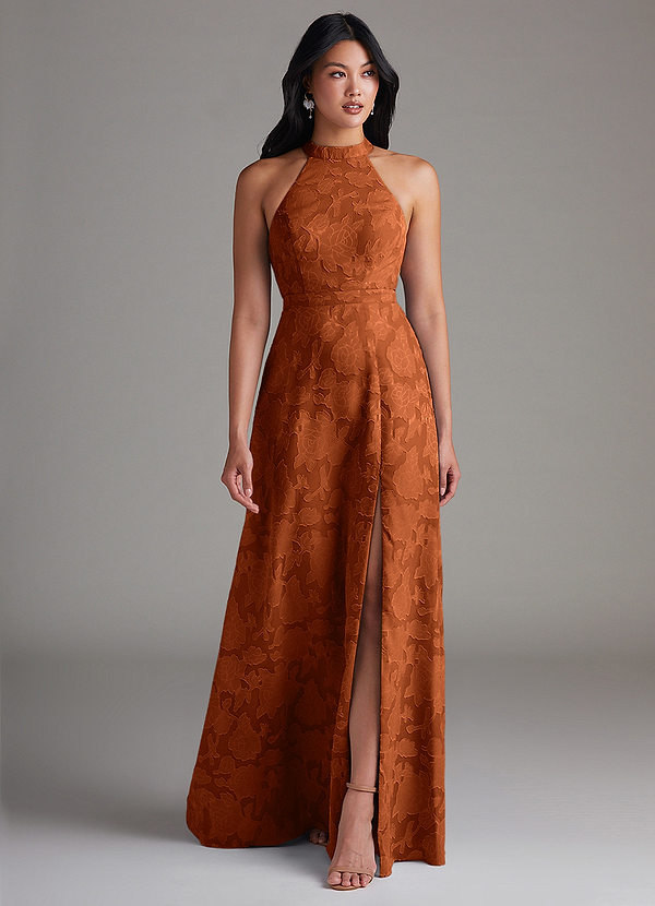 Azazie Clarice Bruidsmeisjes Jurken Jurk van Bloemen Burn-out met A-Lijn Zijsplit Verbrande Sinaasappel image1