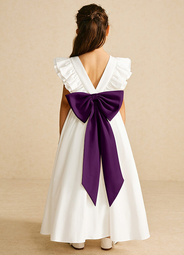 Azazie Aero Flower Girl Dresses Ivory Grape A-Line Pleated Cotton Dress image1