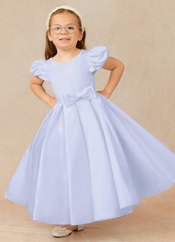 Azazie Jewel Flower Girl Dresses Lavender Ball-Gown Pleated Matte Satin Dress image1