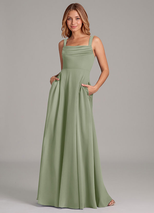 Azazie Shaude Bridesmaid Dresses Pistachio A-Line Pleated Chiffon Dress image1
