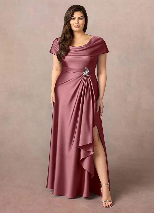 Azazie Branford Vestidos de Madre de la Novia Vestido de Rosa Del Desierto de Satén Elástico de Corte En A con Plisado image1