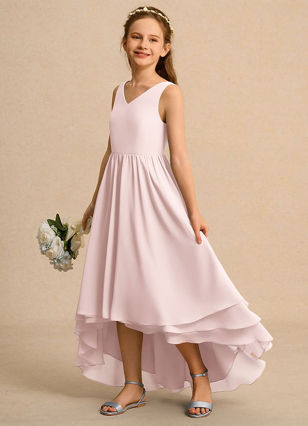 Azazie Kitten Girls Formal Flower Girl Dresses Blushing Pink A-Line Chiffon Dress image1