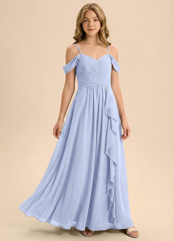 Azazie Elowen Junior Jurk van Chiffon met A-Lijn Off the Shoulder Ijs image1