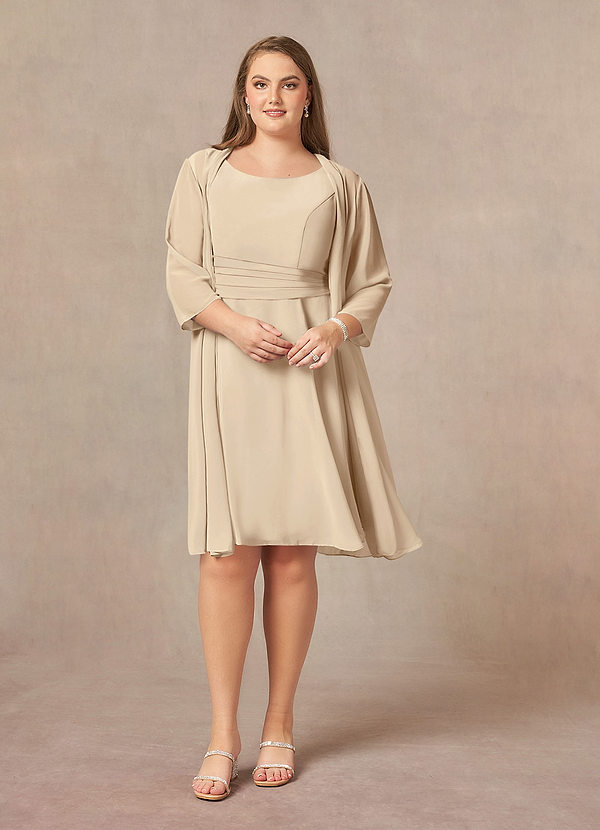 Azazie Shirley Robe Mère de la Mariée & du Marié Robe Trapèze en Mousseline de soie Plissé Scoop Champagne image1