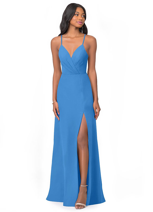 Azazie Everleigh Abiti da Damigella Abito A-Line in Chiffon con Scollo a Cuore a Pieghe Blue Jay image1