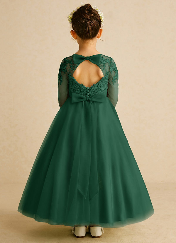 Azazie Precious Flower Girl Dresses Dark Green A-Line Lace Tulle Dress image1