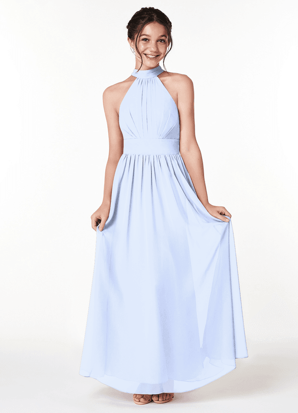 Azazie Iman Junior A-Linie Plissee Chiffon Kleid Eis image1