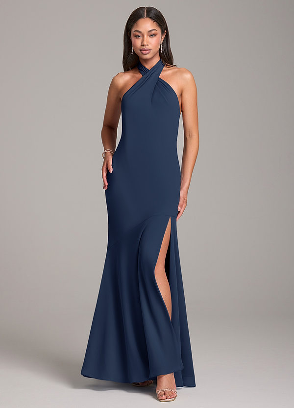 Azazie Lorena Abiti da Damigella Abito Sirena in Chiffon Plissettato Marino Scuro image1