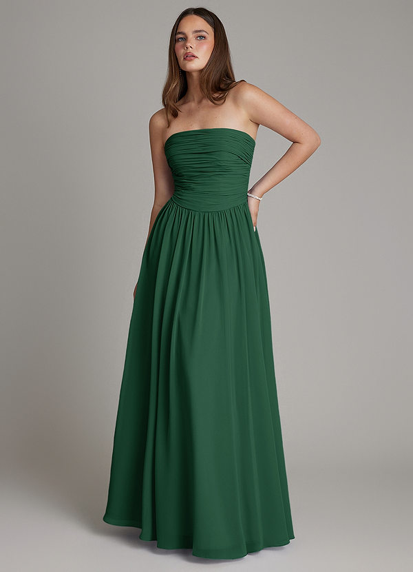 Azazie Andreina Bridesmaid Dresses Dark Green A-Line Pleated Chiffon Dress image1