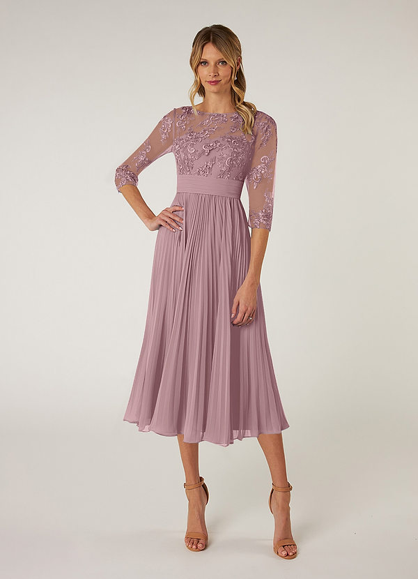 Azazie Tutu Mother of the Brides Dresses Dusty Rose A-Line Boatneck Lace Chiffon Dress image1