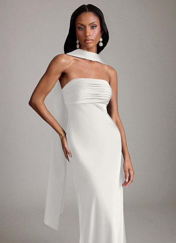 Azazie Saylor Vestidos Dama de Honor Vestido de Blanco de Satén Elástico de Corte Sirena con Sin tirantes image1