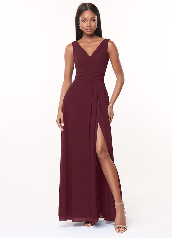 Azazie Karina Bridesmaid Dresses Cabernet A-Line Pleated Chiffon Dress image1
