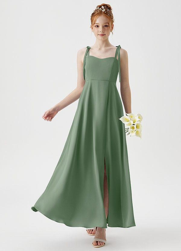 Azazie Rosey Junior Matcha A-Line Sweetheart Neckline Stretch Satin Dress image1