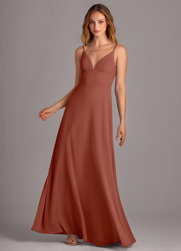 Azazie Amina Bridesmaid Dresses Auburn A-Line Chiffon Dress image1