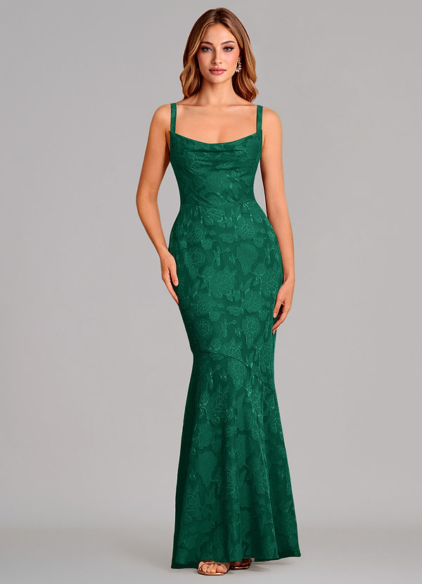 Azazie Aubrey Brudtärneklänningar Klä av Sjöjungfru i Blommig Utbrändhet Rosett Smaragdgrön image1