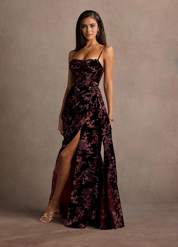 Angela Wine Gray Multi Maxi Dress Azazie