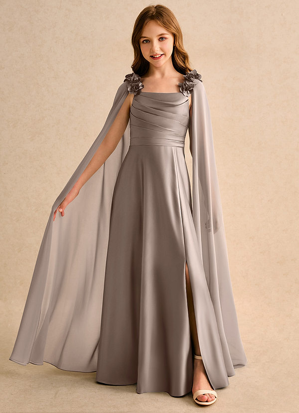 Azazie Rosita Girls Formal Blumenkinder Kleider A-Linie Plissee Matte Satin Kleid Taupe image1