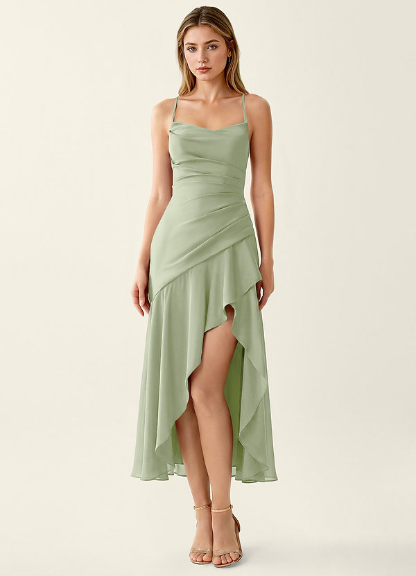 Heloise Verde Claro Vestido largo de satén con espalda de encaje image1