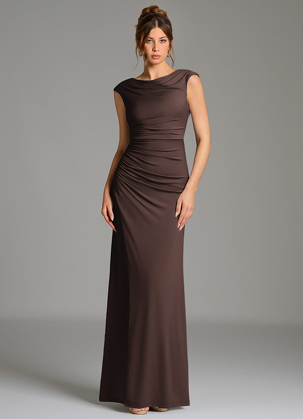 Azazie Chantal Brautjungfernkleider Meerjungfrau-Linie Plissee Premium Stretch Jersey Kleid Ganache image1