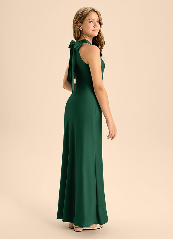 Azazie Doretta Junior Vestido de Verde Oscuro de Satén Elástico de Corte En A con Plisado image1