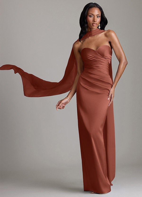 Azazie Sonora Suknie dla druhen Osłona Bez ramiączek Satyna elastyczna Do ziemi Sukienka image1