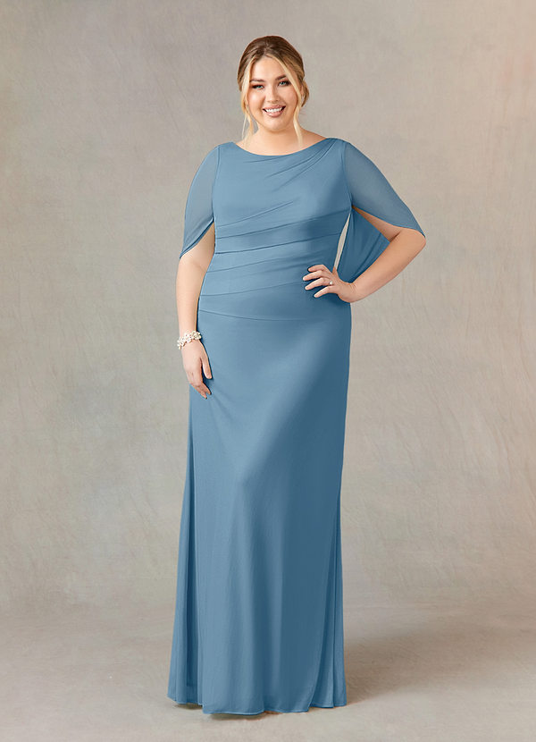 Azazie Belladonna Mother of the Brides Dresses Steel Blue Mermaid Scoop Pleated Mesh Dress image1