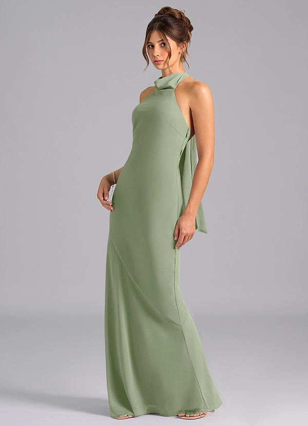 Azazie Velli Bridesmaid Dresses Pistachio Mermaid High Neck Chiffon Dress image1
