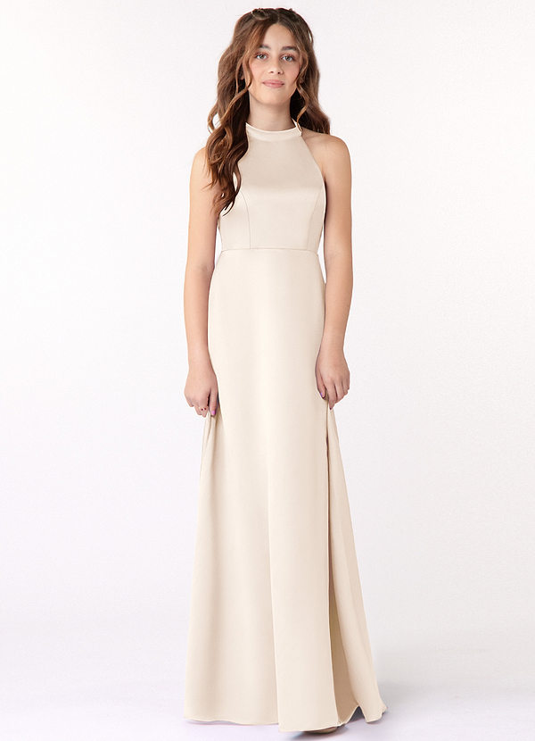 Azazie Laurel Junior Robe Trapèze en Mat Satiné Albâtre Blanc image1
