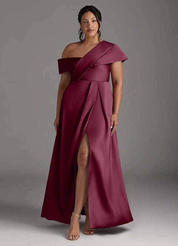 Azazie Milton Mother of the Brides Dresses Mulberry A-Line Pleated Stretch Satin Dress image1