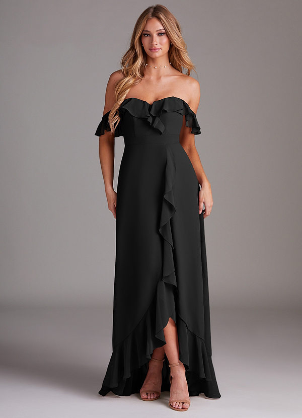 Azazie Lyra Bridesmaid Dresses Black A-Line Chiffon Convertible Dress image1
